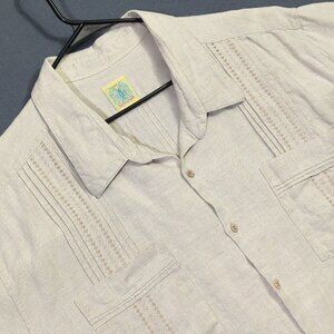 Dos Carolinas Shirt Men's Measures 34x35 Beige Linen Embroidered Guayabera
